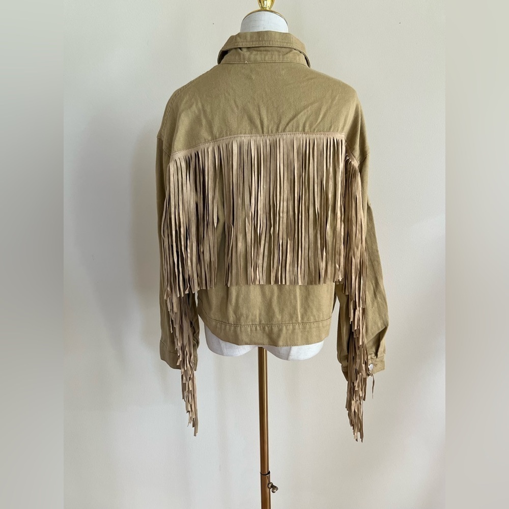12th Tribe Tan Fringe Jean Jacket - Picture 5 of 9